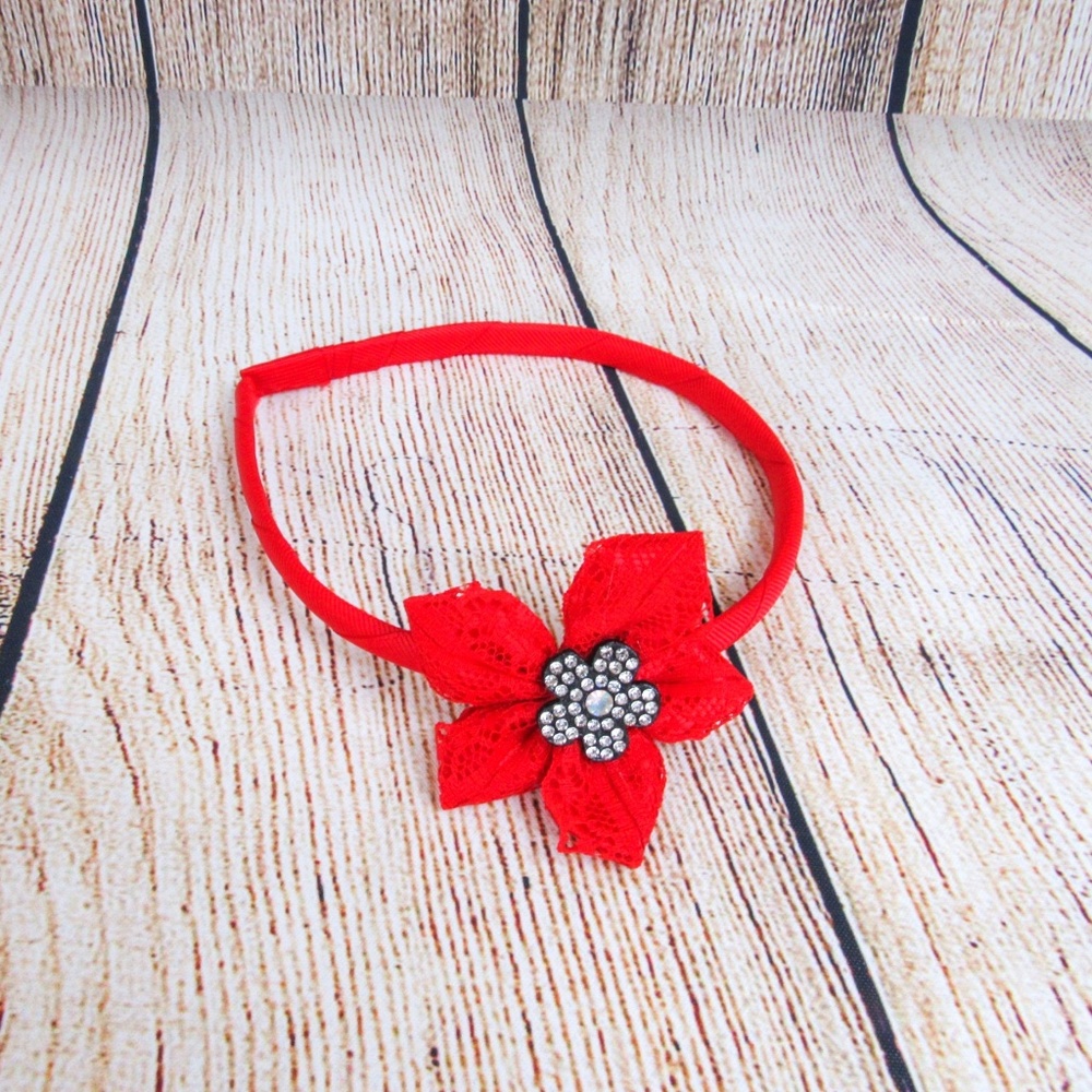 Flower lace girls headband Red